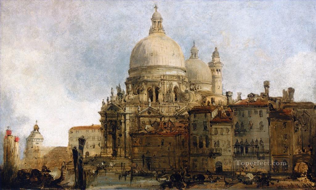 view of the church of santa maria della salute on grand canal venice with dogana beyond David Roberts Oil Paintings